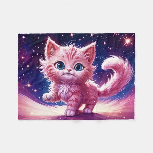 Cosmic Animal Pink Cat Felge Moderne Art Fleecedecke (Vorderseite (Horizontal))