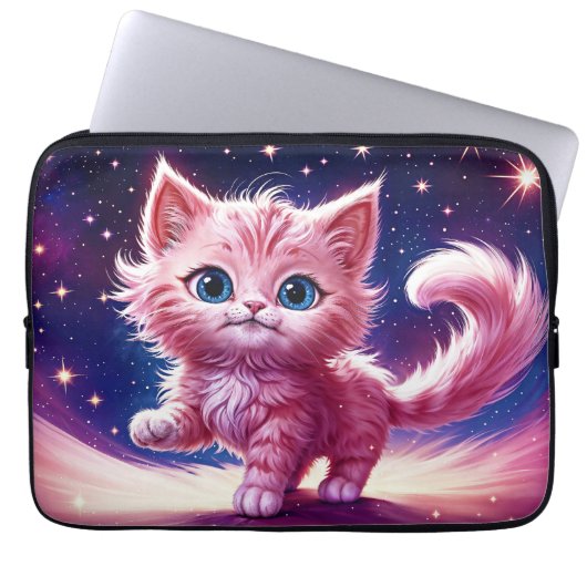 Cosmic Animal Pink Cat Felge Moderne Art Laptopschutzhülle (Vorderseite)