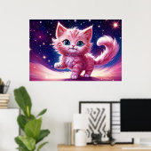 Cosmic Animal Pink Cat Felge Moderne Art Poster (Heimbüro)