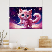 Cosmic Animal Pink Cat Felge Moderne Art Poster (Küche)