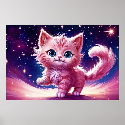 Cosmic Animal Pink Cat Felge Moderne Art Poster (Vorne)