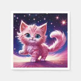 Cosmic Animal Pink Cat Felge Moderne Art Serviette