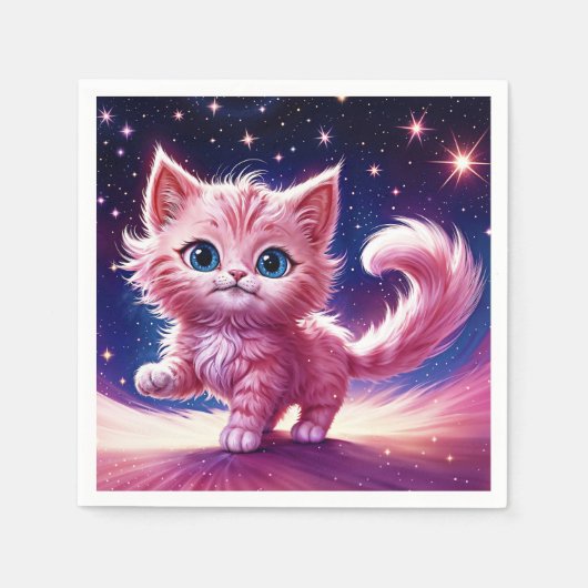 Cosmic Animal Pink Cat Felge Moderne Art Serviette (Vorderseite)