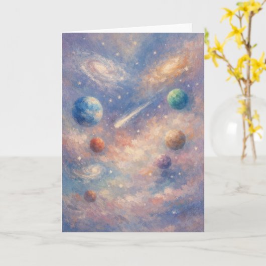 Cosmic Art Card – Planets & Galaxies Karte (Gelbe Blume)