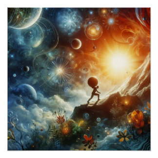 Cosmic Ascent - Surreal Wall Art Poster of Human S