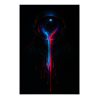 Cosmic Astronaut Drip – Neon Space Art Print Poster
