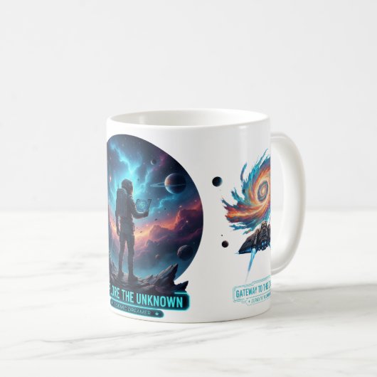 Cosmic Astronaut Unknown Space Explorer Deep Mug Kaffeetasse (VorderseiteRechts)
