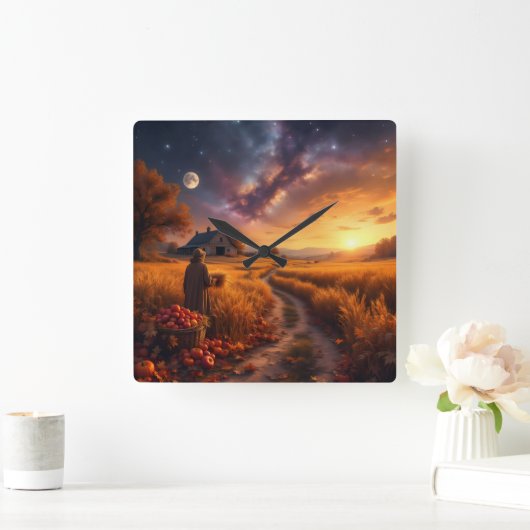 Cosmic Autumn Harvest Leggings Tights Quadratische Wanduhr (Zuhause)