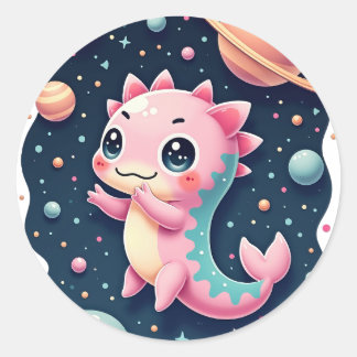 Cosmic Axolotl Galactic Space Adventure Kawaii Sti Runder Aufkleber