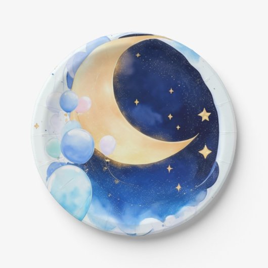 Cosmic Baby Shower Moon and Stars Inspiriert Pappteller (Vorderseite)