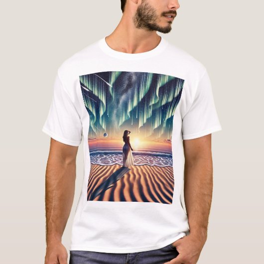 Cosmic Beachscape: Aurora Dreaming 3-D optische Il T-Shirt (Vorderseite)