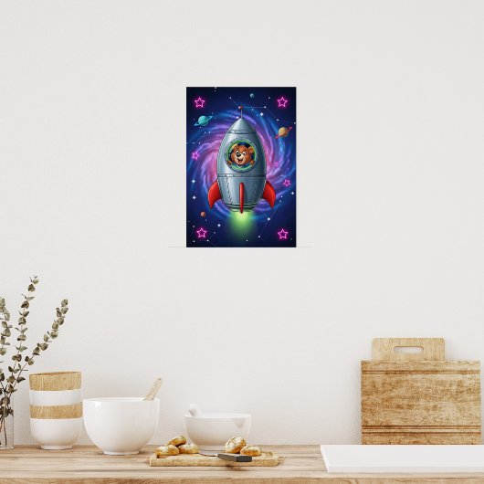 Cosmic Bear Spaceship Kinderzimmer Art Poster (Küche)