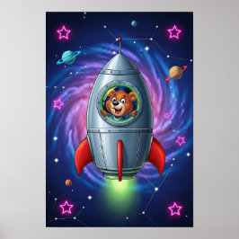 Cosmic Bear Spaceship Kinderzimmer Art Poster