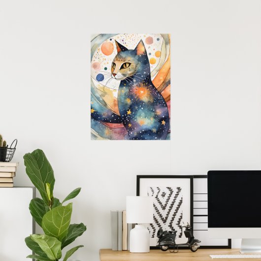 Cosmic Black Cat Art Celestie Cat Magic Spirit Poster (Heimbüro)