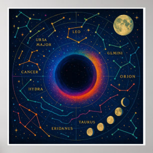 Cosmic Black Hole & Constellations Art - Celestial Poster