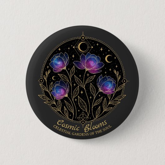 Cosmic Blooms – Celestial Floral Mandala flowers Button (Vorderseite)