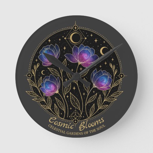 Cosmic Blooms – Celestial Floral (NO NUMBERS) Runde Wanduhr (Vorderseite)