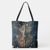 Cosmic Blue and Gold Rococo Violin Large Tote Tasche (Rückseite)