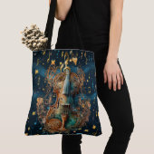 Cosmic Blue and Gold Rococo Violin Large Tote Tasche (Von Nahem)