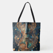 Cosmic Blue and Gold Violin Große Tasche (Vorderseite)