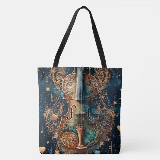 Cosmic Blue and Gold Violin Große Tasche (Vorderseite)