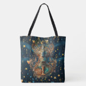 Cosmic Blue and Gold Violin Large Shoulder Tote Tasche (Rückseite)