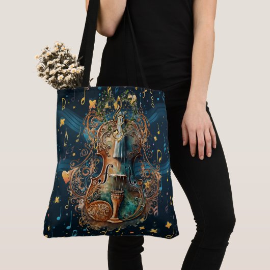 Cosmic Blue and Gold Violin Large Shoulder Tote Tasche (Von Nahem)