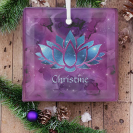 Cosmic Blue and Pink Galaxy Lotus Blume mit Name Ornament Aus Glas