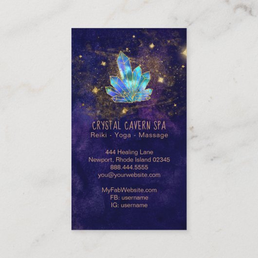 *~* Cosmic Blue Crystals Gold Glitzer Stars Visitenkarte (Rückseite)