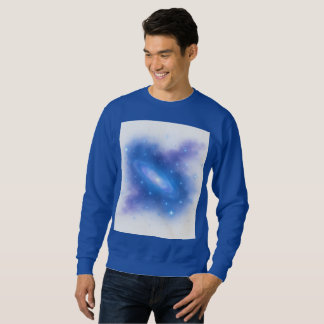 Cosmic Blue Galaxy Art Sweatshirt on White Backgro