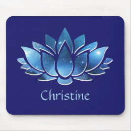 Cosmic Blue Galaxy Lotus Blume mit Name Mousepad