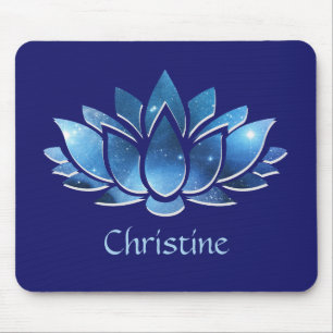 Cosmic Blue Galaxy Lotus Blume mit Name Mousepad