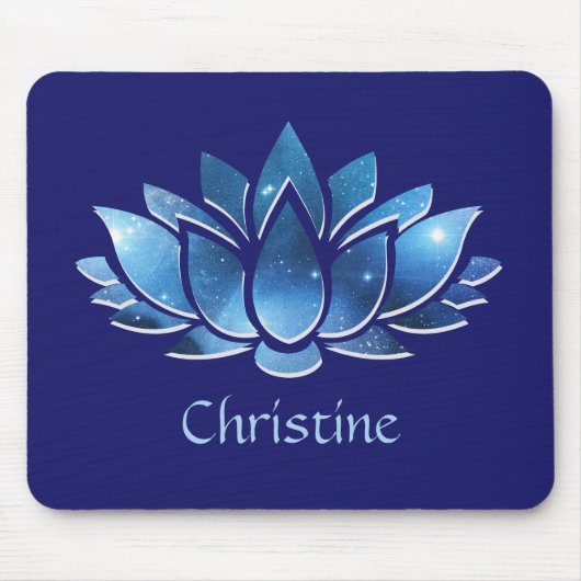 Cosmic Blue Galaxy Lotus Blume mit Name Mousepad (Vorne)