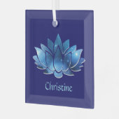 Cosmic Blue Galaxy Lotus Blume mit Name Ornament Aus Glas (Vorderseite links)
