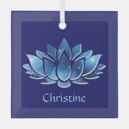 Cosmic Blue Galaxy Lotus Blume mit Name Ornament Aus Glas