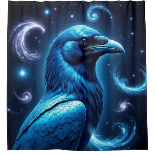 Cosmic Blue Raven Duschvorhang (Vorderseite)