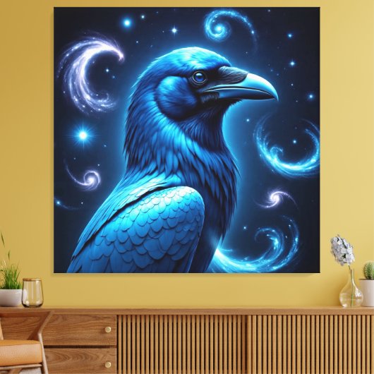 Cosmic Blue Raven Leinwanddruck (Insitu (Wohnzimmer))
