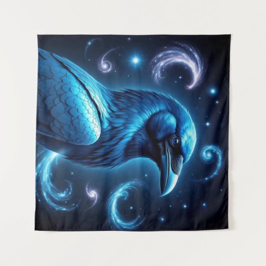 Cosmic Blue Raven Wandteppich (Vorderseite (Horizontal))