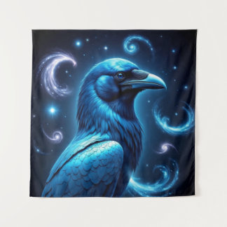 Cosmic Blue Raven Wandteppich