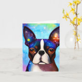 Cosmic Boston Terrier, Geburtskarte Karte (Gelbe Blume)