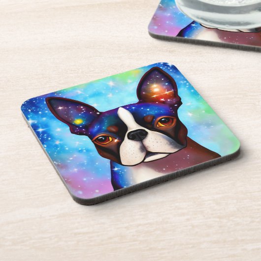 Cosmic Boston Terrier Getränkeuntersetzer (Linke Seite)