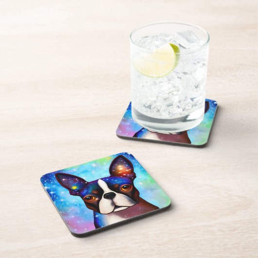 Cosmic Boston Terrier Getränkeuntersetzer (Rechte Seite)