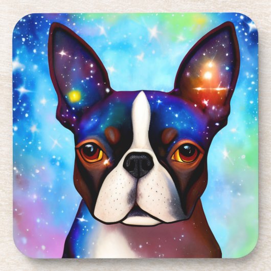 Cosmic Boston Terrier Getränkeuntersetzer (Vorderseite)