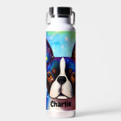 Cosmic Boston Terrier Monogram Trinkflasche (Vorne)