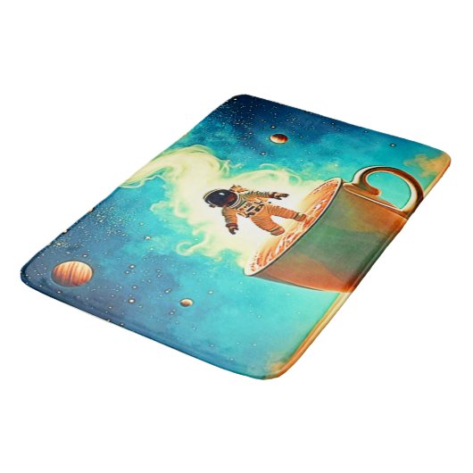 Cosmic Brew: Astronaut's Coffee Dream Badematte (Schrägansicht)