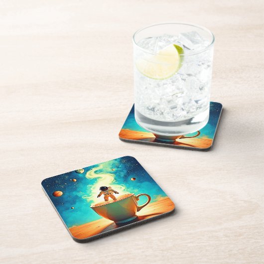 Cosmic Brew: Astronaut's Coffee Dream Getränkeuntersetzer (Rechte Seite)