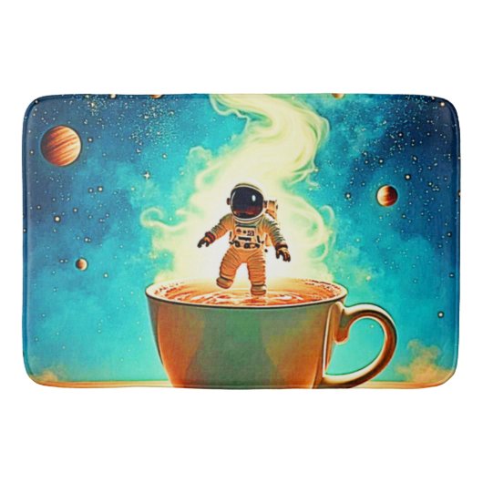Cosmic Brew: Astronauts Kaffee-Traum Badematte (Vorderseite)