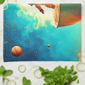 Cosmic Brew: Astronauts Kaffee-Traum Geschirrtuch (Gefaltet)