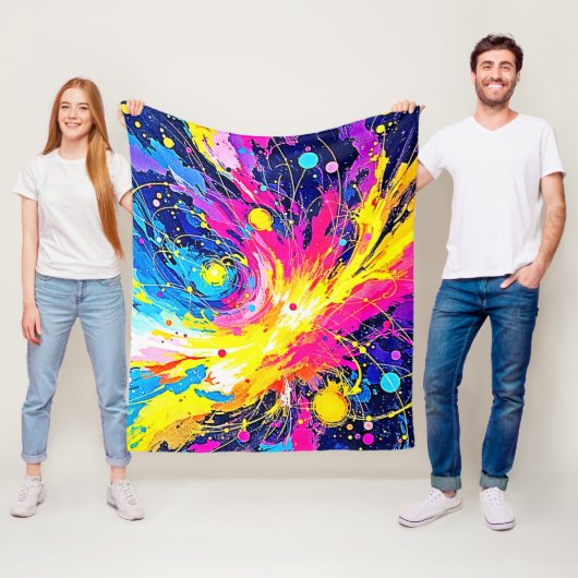 Cosmic Burst: Vibrant Splatter Art Fleecedecke (Beispiel)