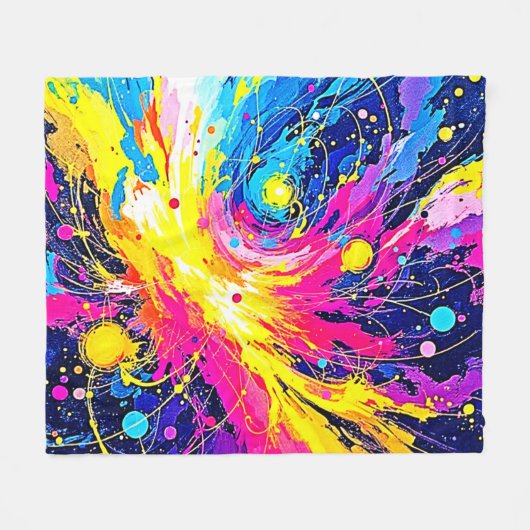 Cosmic Burst: Vibrant Splatter Art Fleecedecke (Vorderseite (Horizontal))